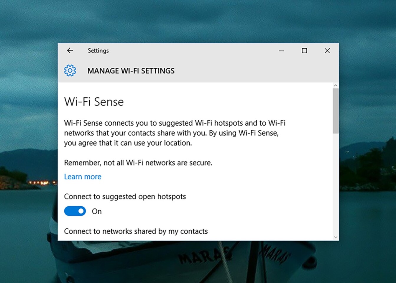 Turn of the Wi-Fi Sense feature