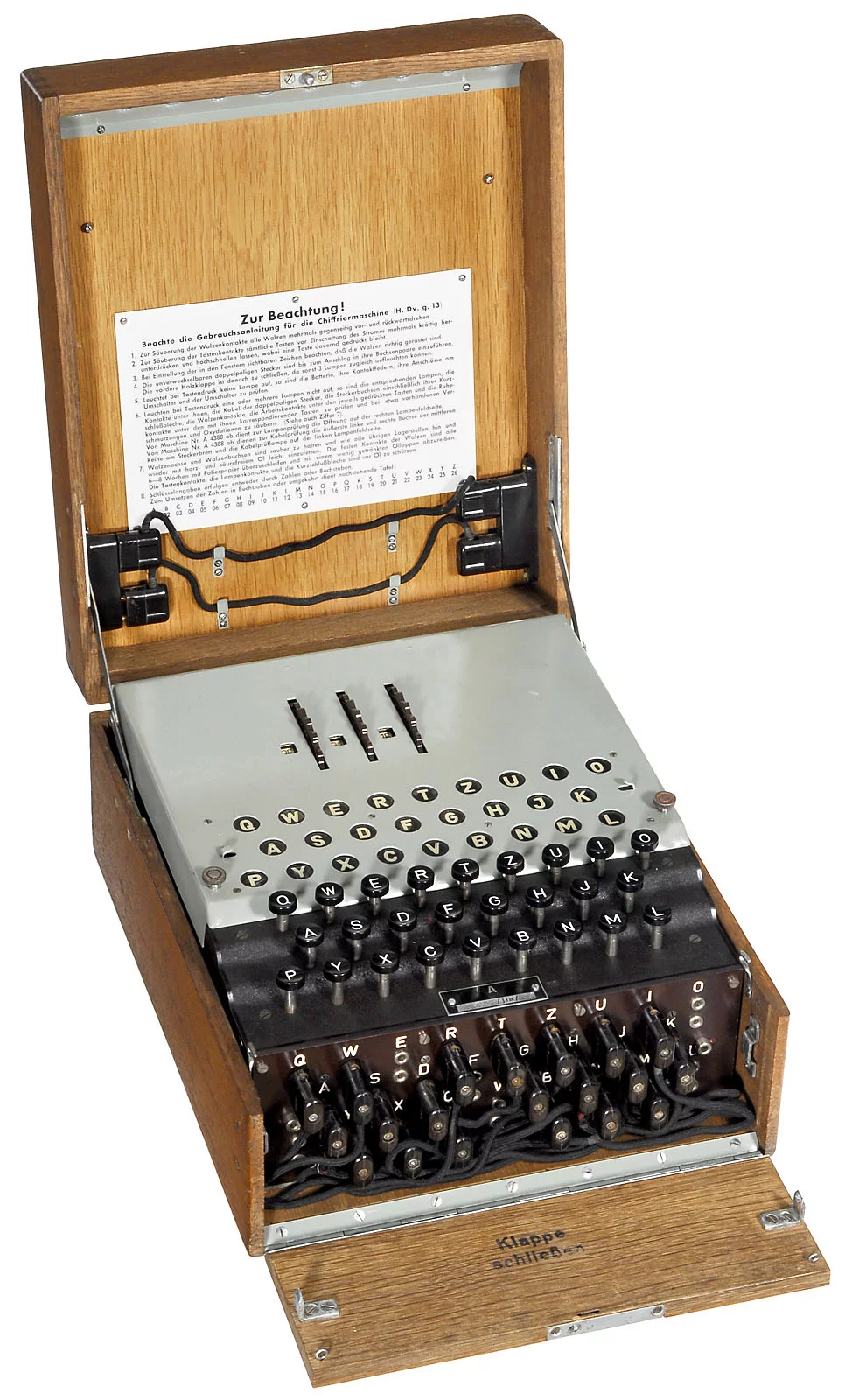 A fully working three-rotor mechanical Enigma cipher machine
