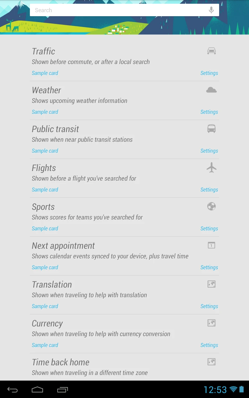Nexus 7 screenshot - Google Now cards