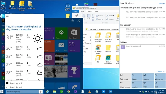 Cortana, Action Center, revamped Start menu and more feature in this month's build of Windows 10