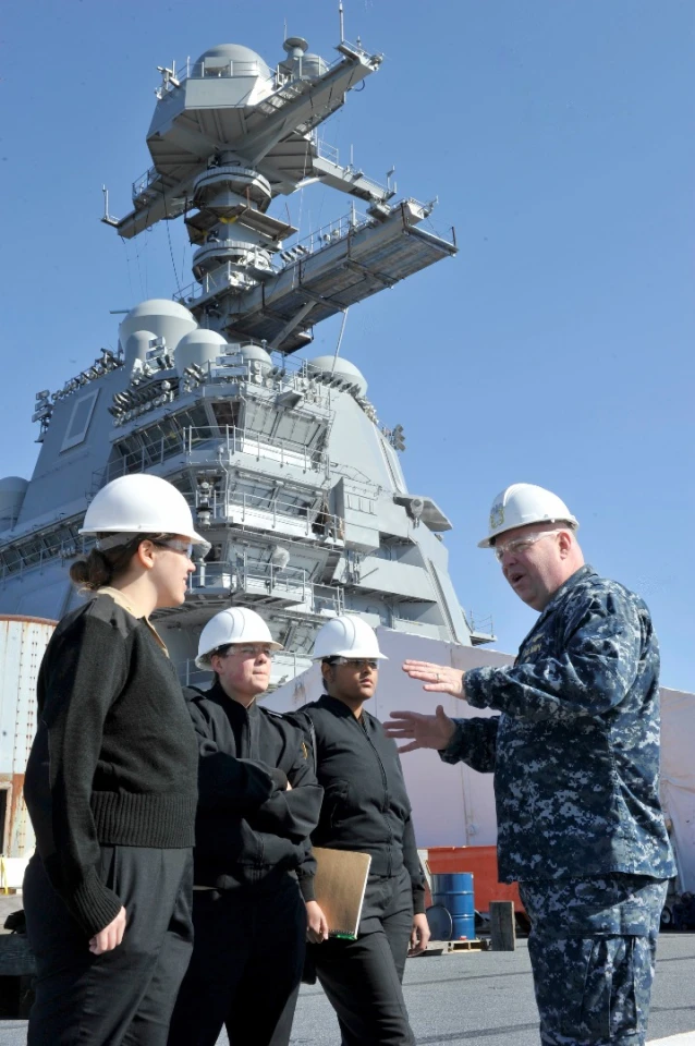 A US Navy JROTC unit visits the USS Gerald R Ford
