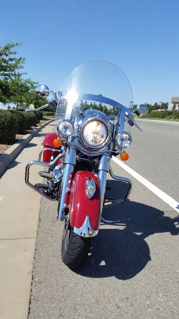 The Indian Springfield with just the headlight on