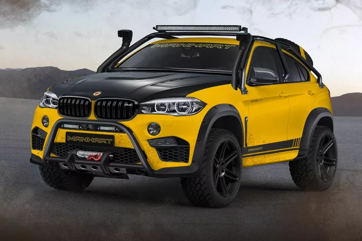 The Manhart MHX6 Dirt² Concept. Boasting a 900-hp 4.4-liter twin turbo V8 and a rally-style exterior, the MHX6 is setup for extreme off-roading