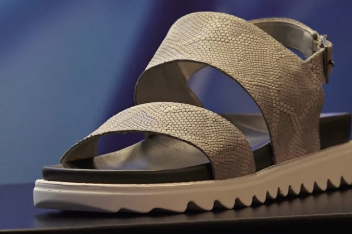 A prototype Freshoes sandal on display in Milan