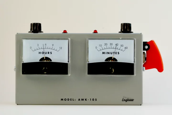 The Voltmeter Alarm Clock, in stunning grey