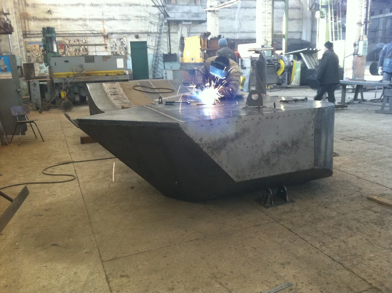 The Wave Clapper float undergoing final assembly ahead of painting and installation