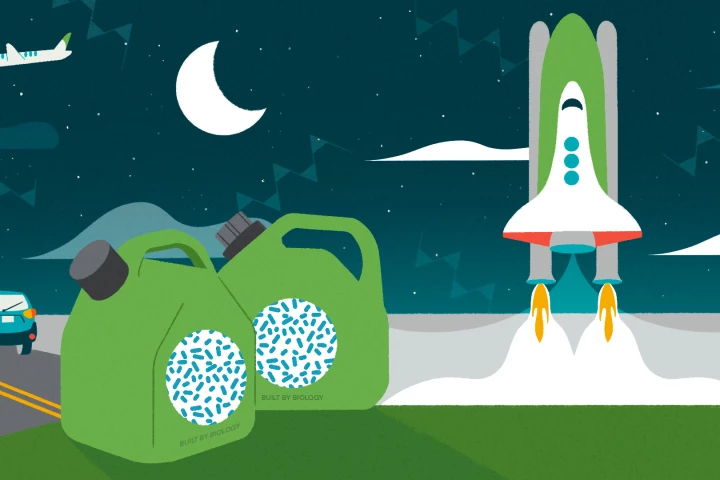 An artist's impression of a new biofuel made by bacteria that could have a higher energy density than jet fuel