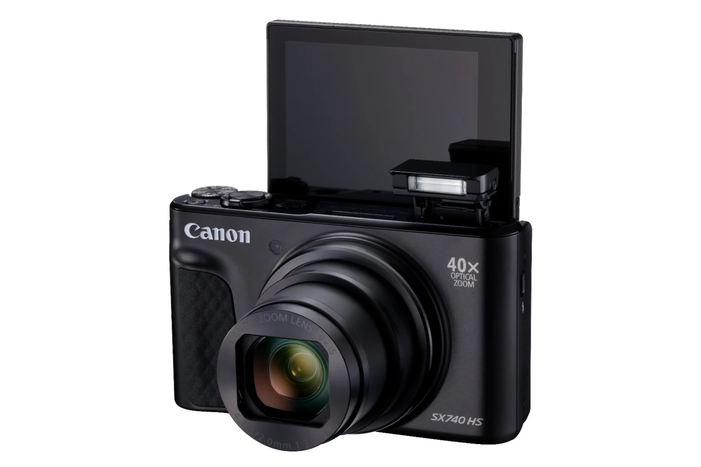 The 3-inch LCD panel of the PowerShot SX740 HS can rotate 180 degrees up for selfies
