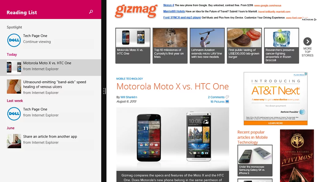 Reading List is a new app that allows you to share articles from other apps like IE 11 for offline reading