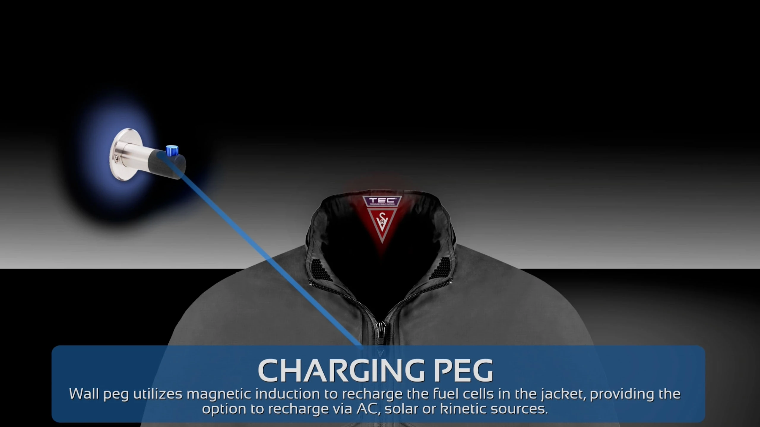 A charging peg allows the juice to be topped up with power from a wall socket