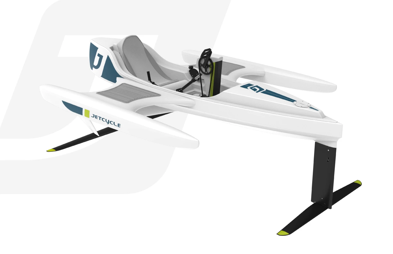 Jetcycle's second model, the E-Jetcycle combines a stable trimaran design with a 200-W electric-assist system