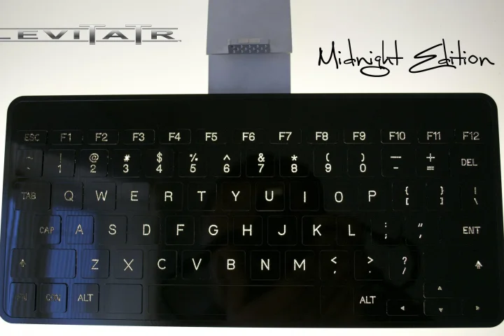 The Levitatr Bluetooth keyboard features LED-illuminated chiclet keys that rise up from the body when activated and lower again when not in use