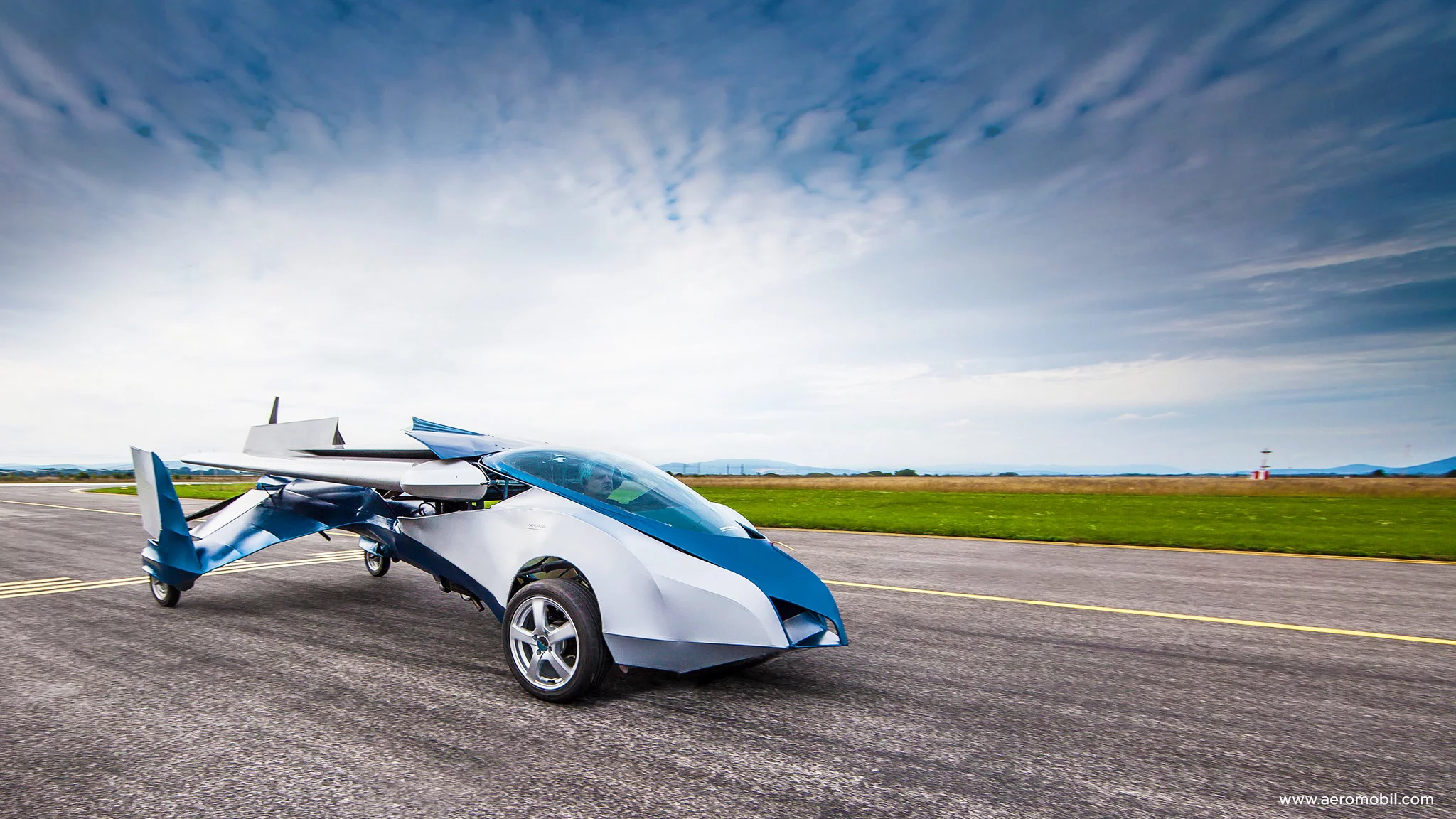 The Aeromobil can refuel at regular car gas stations and fit into a standard parking spot
