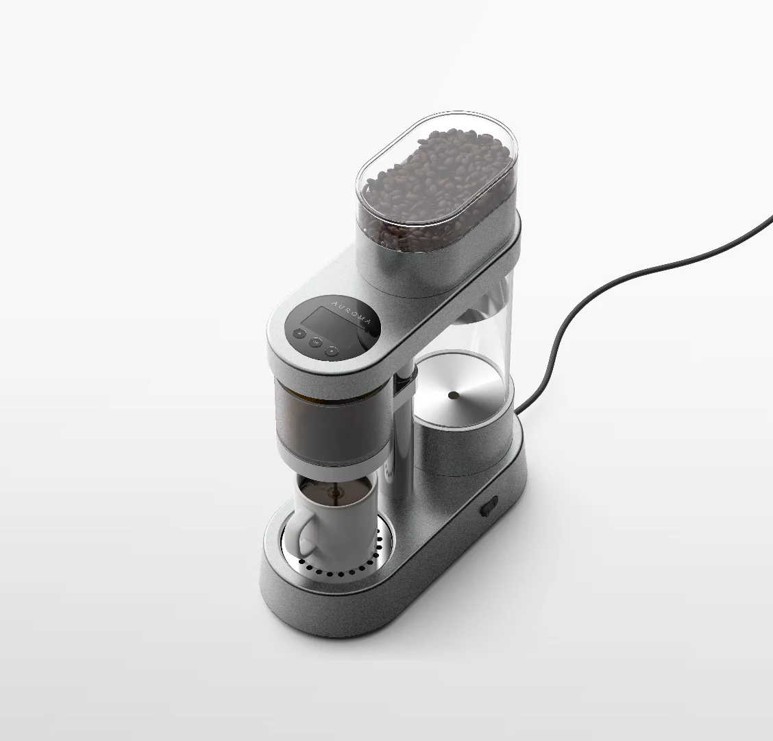 The Auroma One with an optional bean grinder attachment on top of the unit