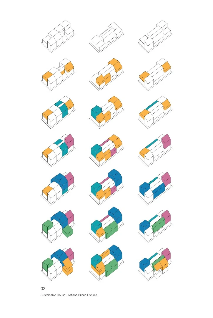 Architectural drawing of the $8,000 home's various configurations