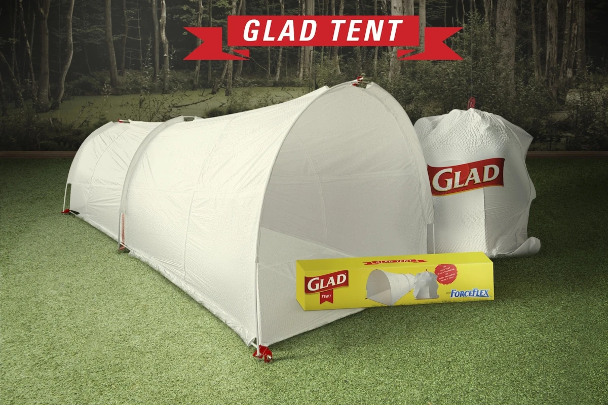 The Glad Company recently experimented with a combination tent and garbage bag, known as the Glad Tent
