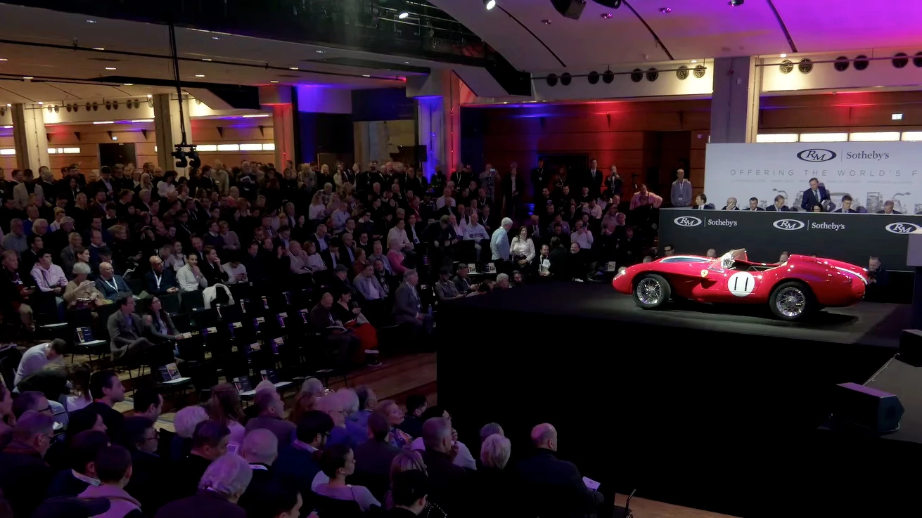 The scene at RM Sotheby's Paris auction with the Ferrari Testa Rossa J in center stage - unfortunately, the pic doesn't reflect the size of the car. It's a children's car.