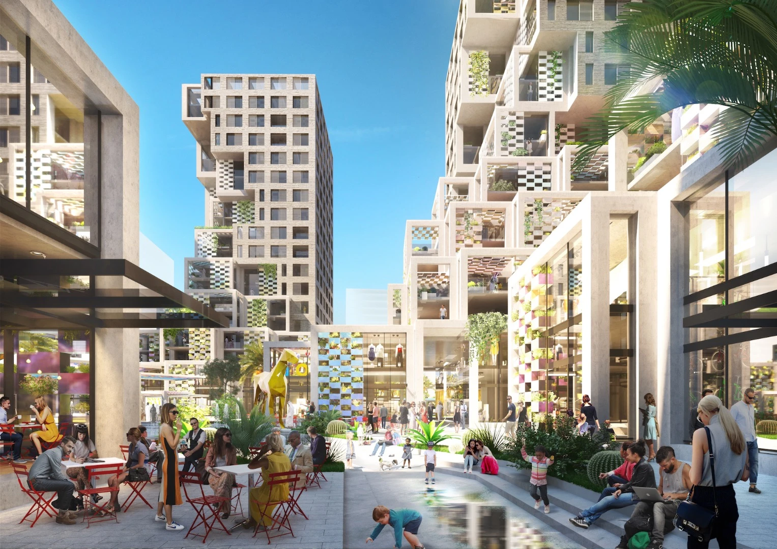 Pixel's seven towers will be arranged around a pedestrianized plaza