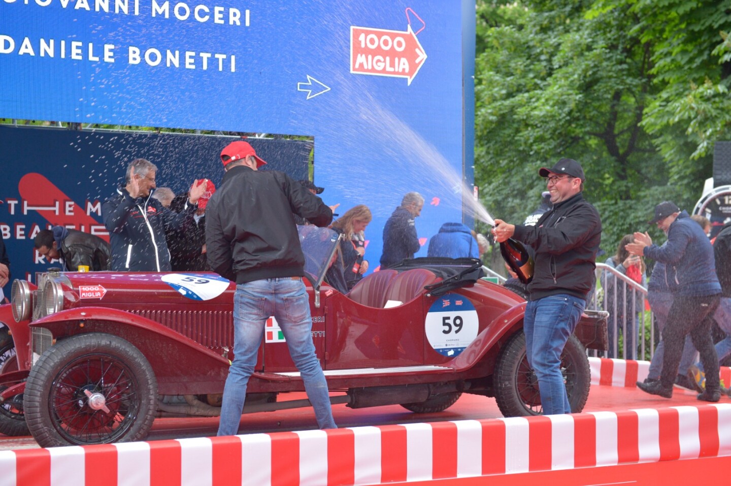 And the winners of the 37th Mille Miglia: Giovanni Moceri and Daniele Bonetti driving an Alfa Romeo 6C 1500 SSA from 1928