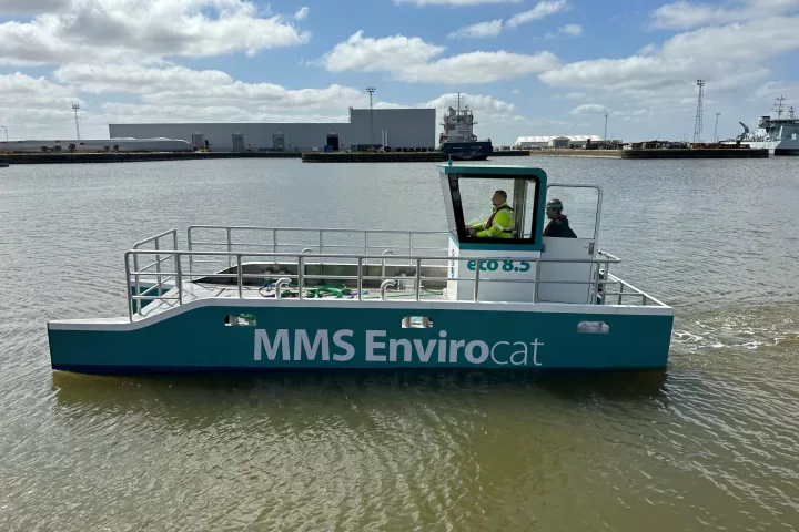 The first MMS Envirocat pollution control vessel to be powered by electric outboards