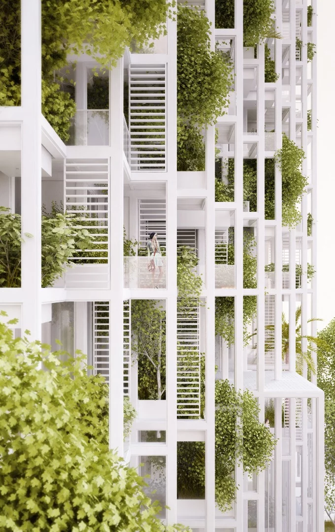 The Vijayawada Garden Estate will have plants growing up and around the exterior of the grid