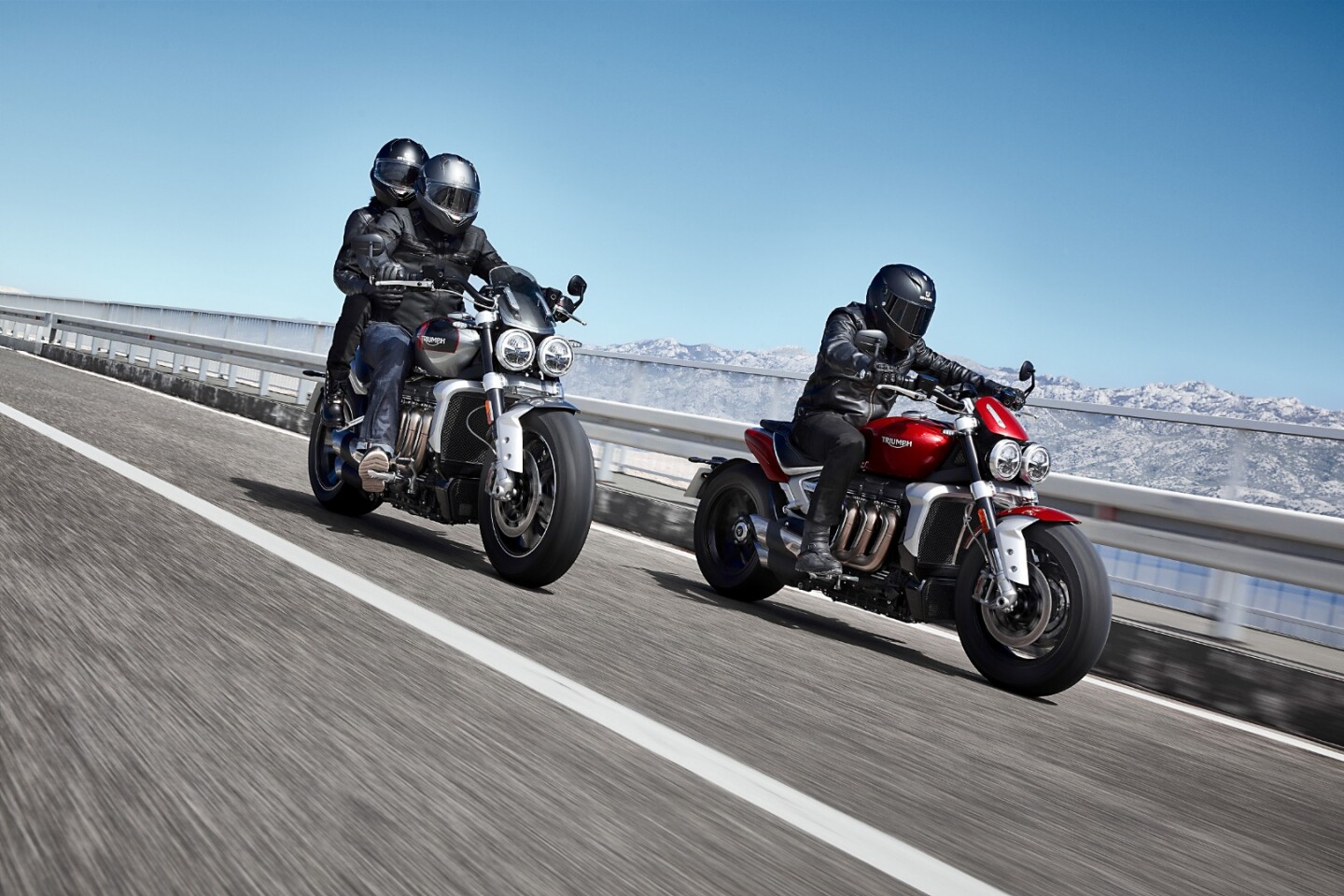 Both versions of the 2020 Triumph Rocket 3, R and GT, in action