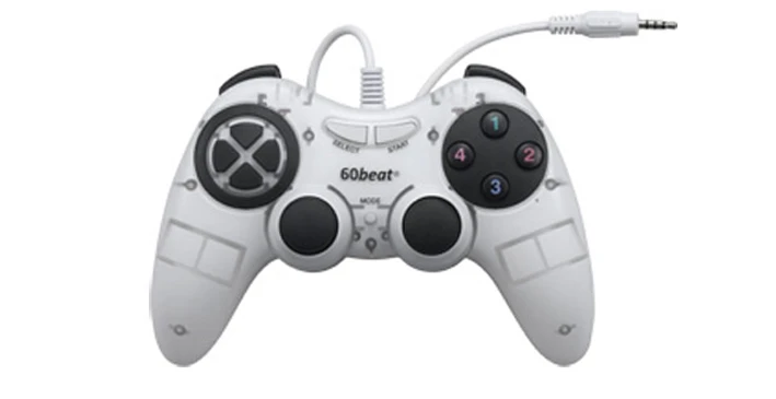 The 60beat GamePad plugs into iDevices via their 3.5 mm headphone jack