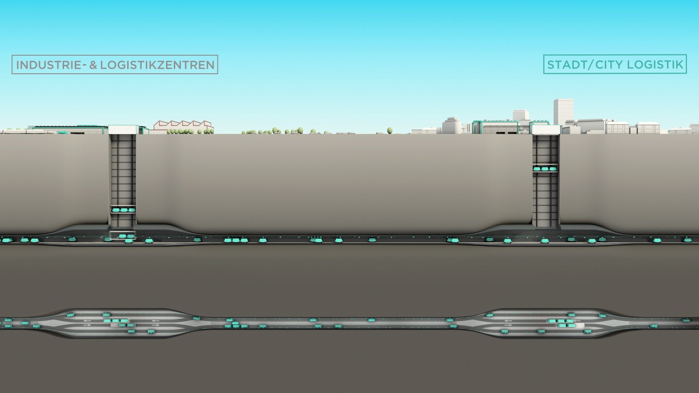 Elevators will lift and lower the pods between above-ground logistics hubs and the underground tunnels