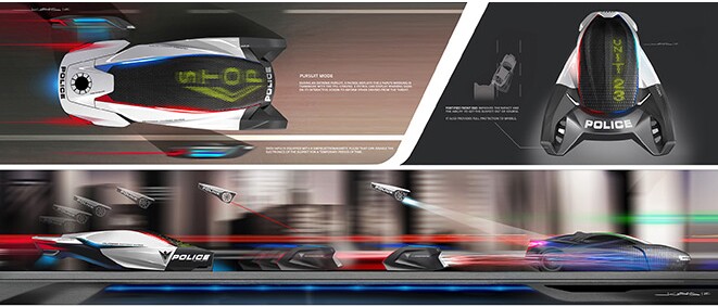 BMW's E-Patrol can deploy a flying drone and two single wheel drones