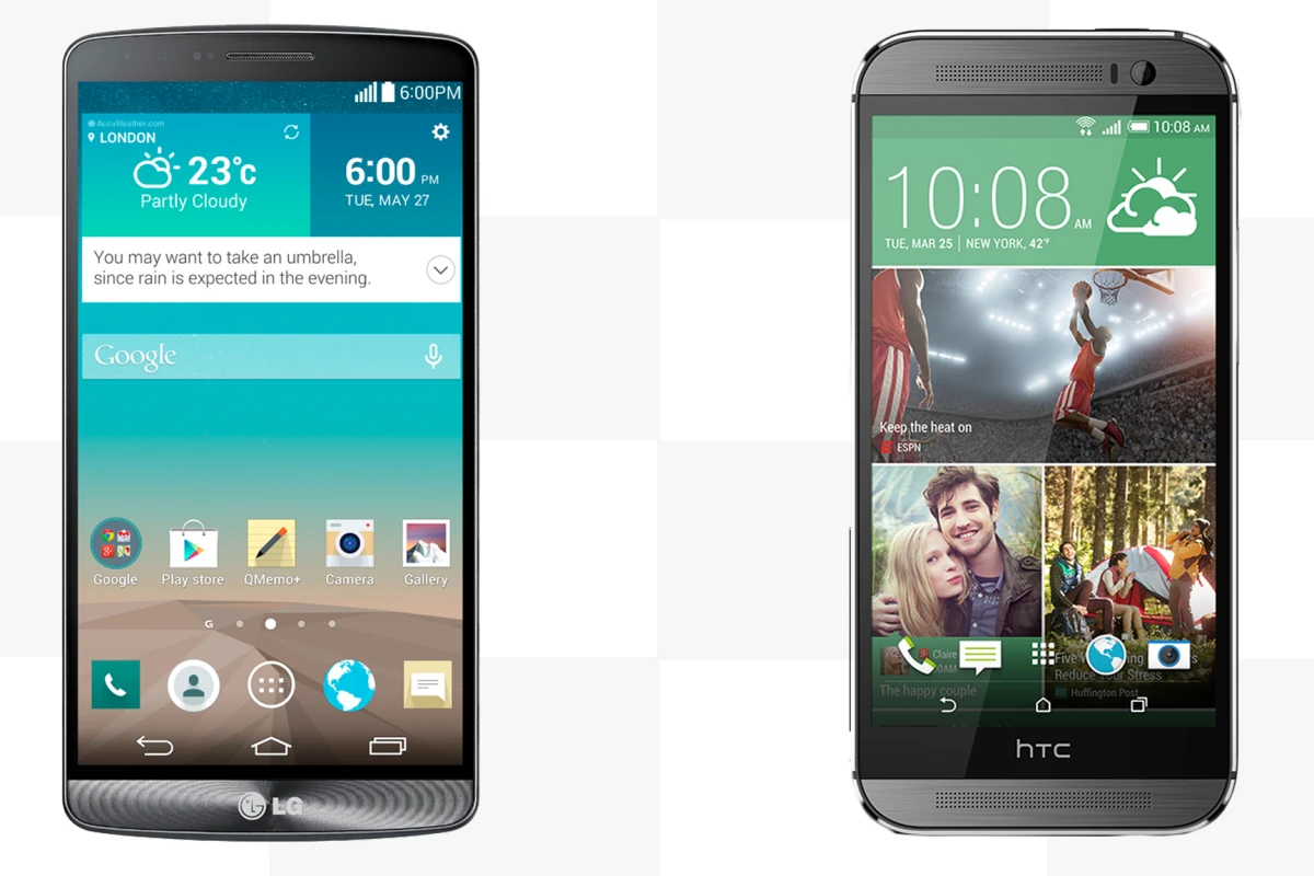 The LG G3 (left) and HTC One (M8) (right) - two Android heavyweights ready to do battle