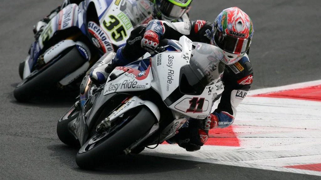 Troy Corser (BMW) leads Cal Crutchlow (Yamaha) - Photo copyright Graeme Brown, GeeBee Images