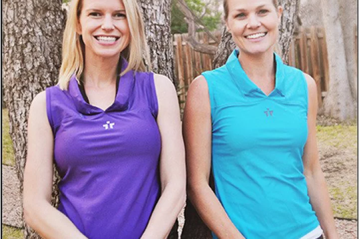 Megan and Emily, creators of the IceTee that applies cooling gel packs to particular points of the body to help keep you cool