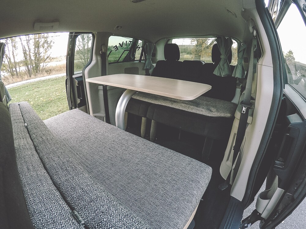 A look at the dinette inside the Contravans minivan camper