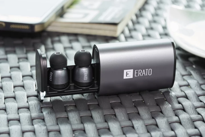 The earbuds charge in their case, which can also be used wirelessly