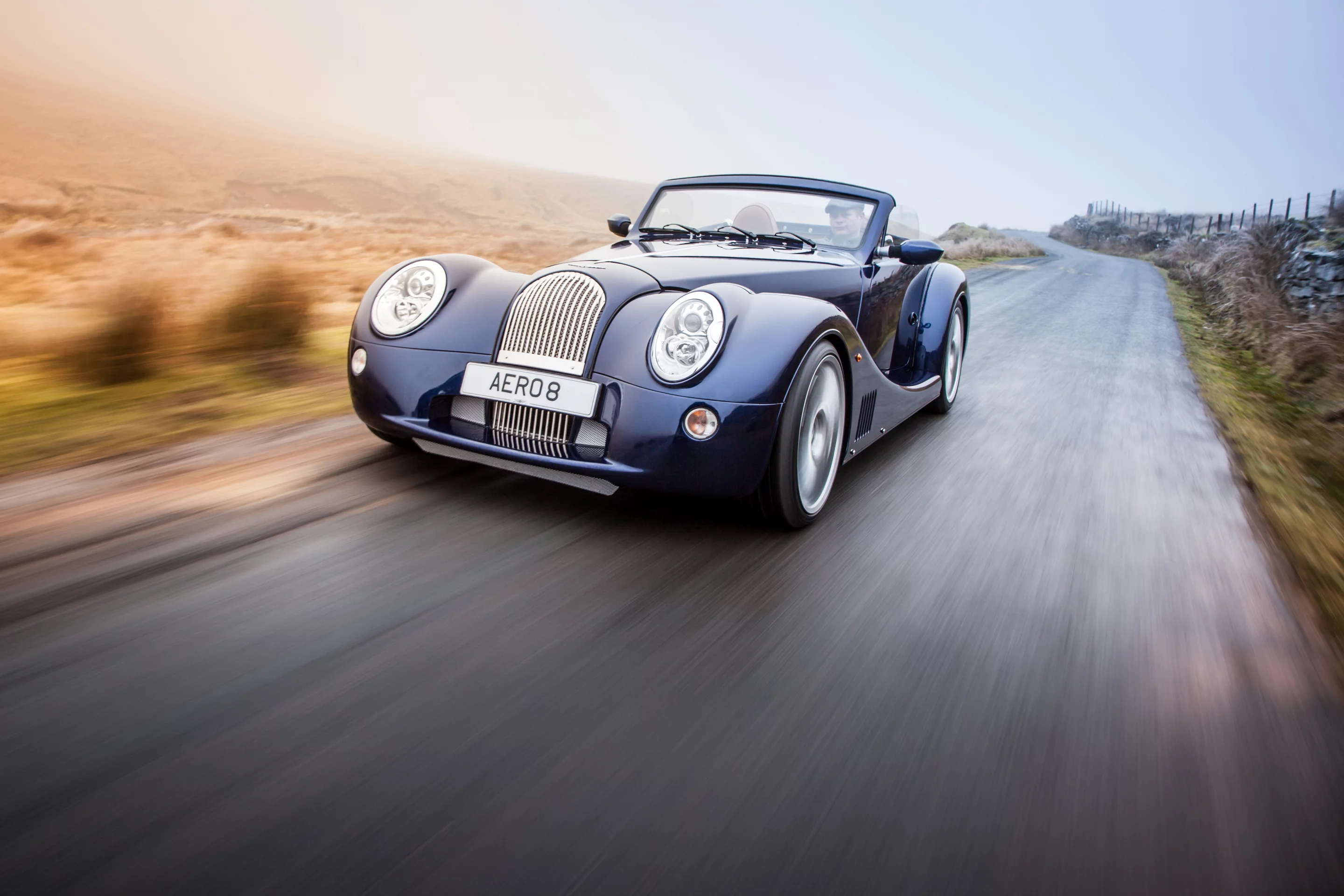 A Morgan Gen 5 Aero 8 on the road, but still cross-eyed