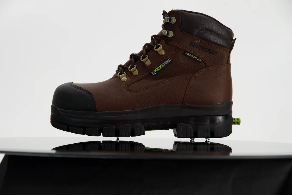 Along with their retractable spikes, KickSpike boots also feature lugged rubber soles and waterproof leather uppers