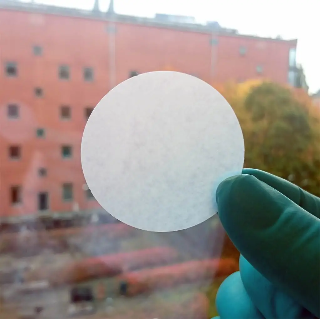 A sample of the filtration paper, made of algae nanocellulose