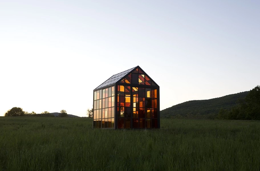 Solarium was constructed for 2012's Light and Landscape show (Photo: William Lamson, Solarium, 2012, (Steel, glass, sugar, plants, 10' 10" x 8' 11" x 10' 3 3⁄8 in.) Courtesy the artist and Pierogi Gallery, © Storm King Art Center)