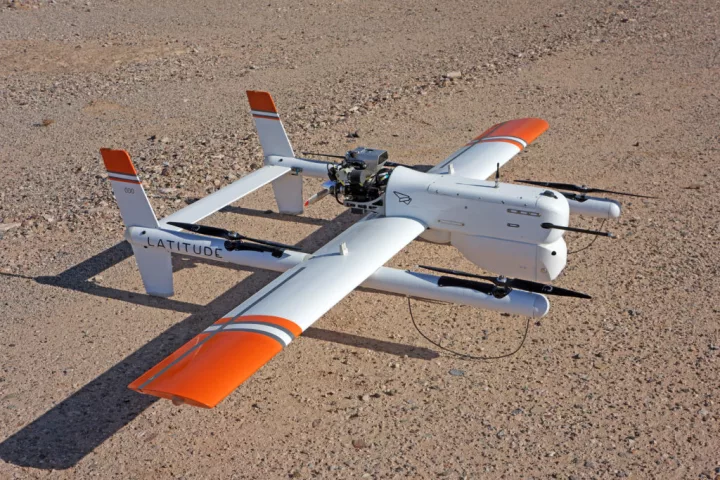 The HQ-40 drone can take off and land vertically, but transitions to fixed-wing flight while cruising