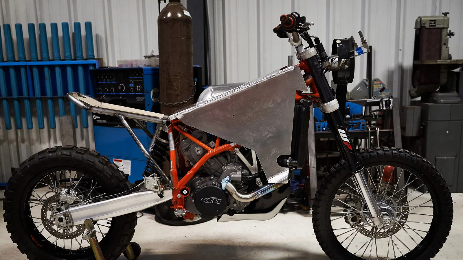 Handmade aluminum gas tank in the early stages of fabrication