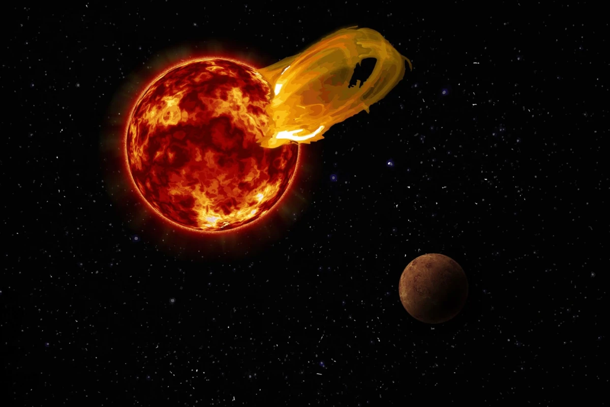 An artist's rendition of a stellar flare blasting off of Proxima Centauri, which doesn't bode well for the habitability of the exoplanet Proxima b
