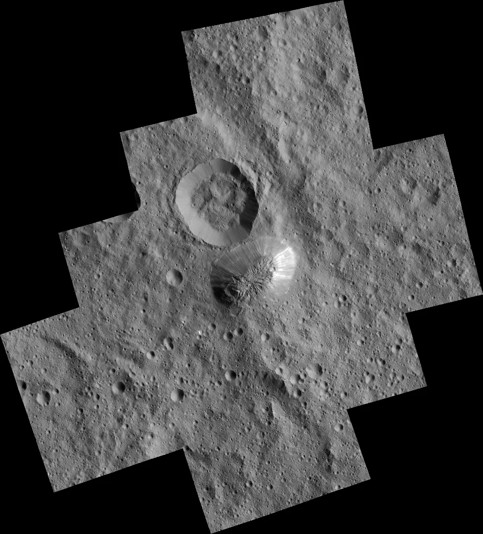 Ahuna Mons, or the "lonely mountain," as seen by Dawn in December 2015 from an altitude of 240 miles (385 km) above Ceres