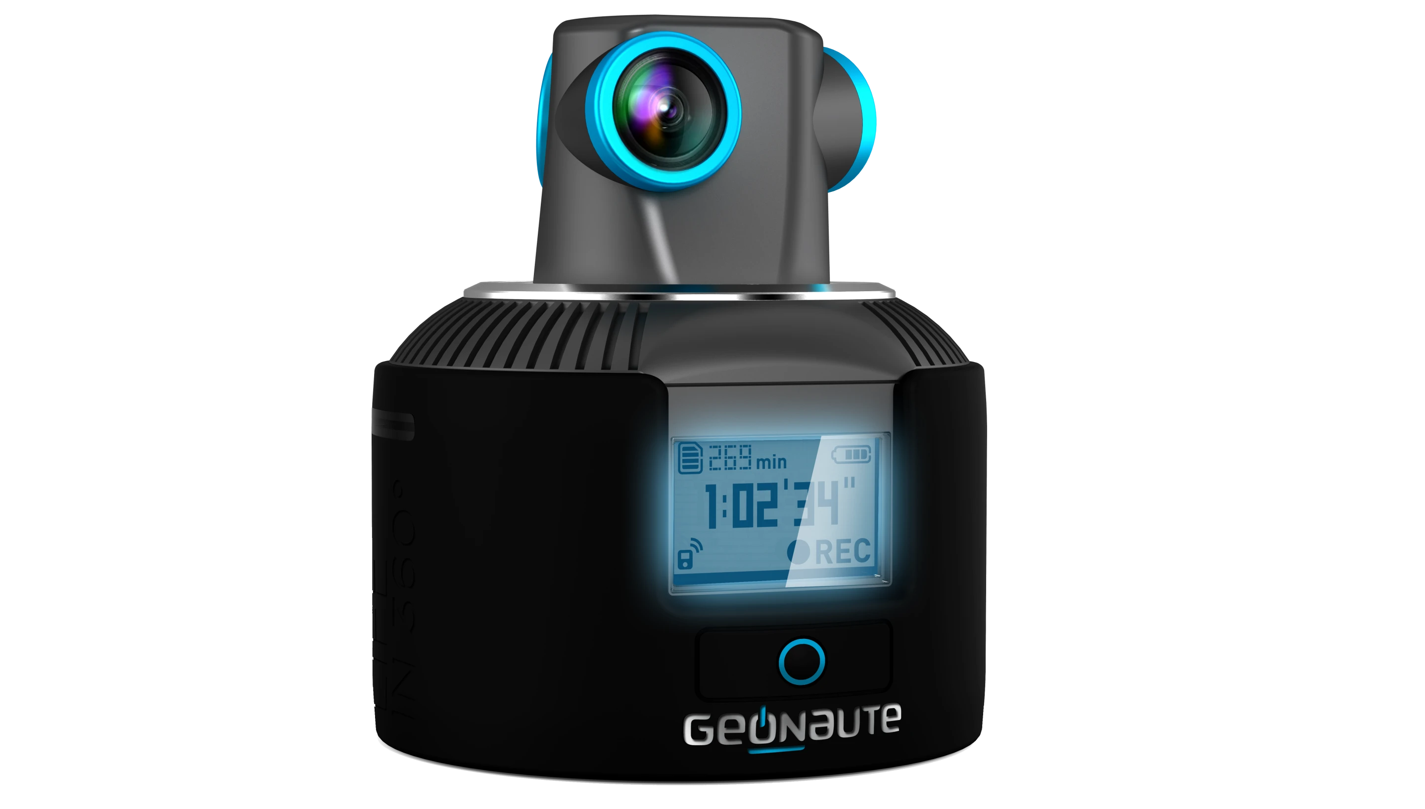 The Geonaute is equipped with three 8MP cameras fitted with wide-angle lenses to capture everything in a 360° horizontal and 150° vertical field of view