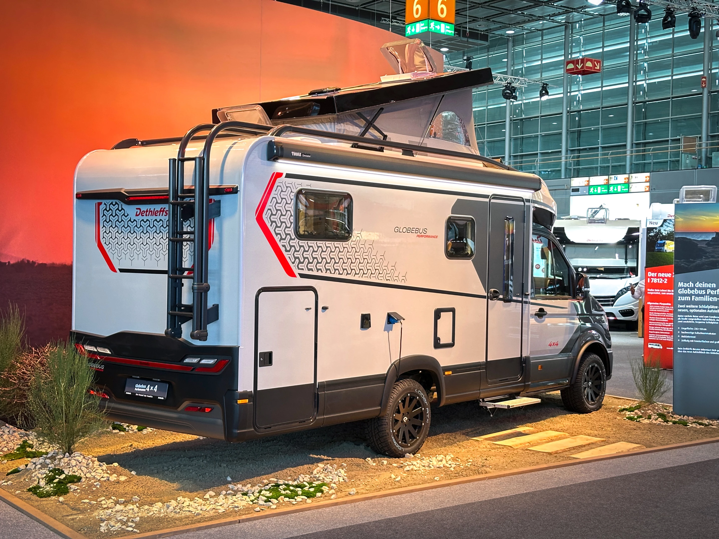 The Globebus Performance 4x4 pop-top concept includes external and internal ladder access to the roof