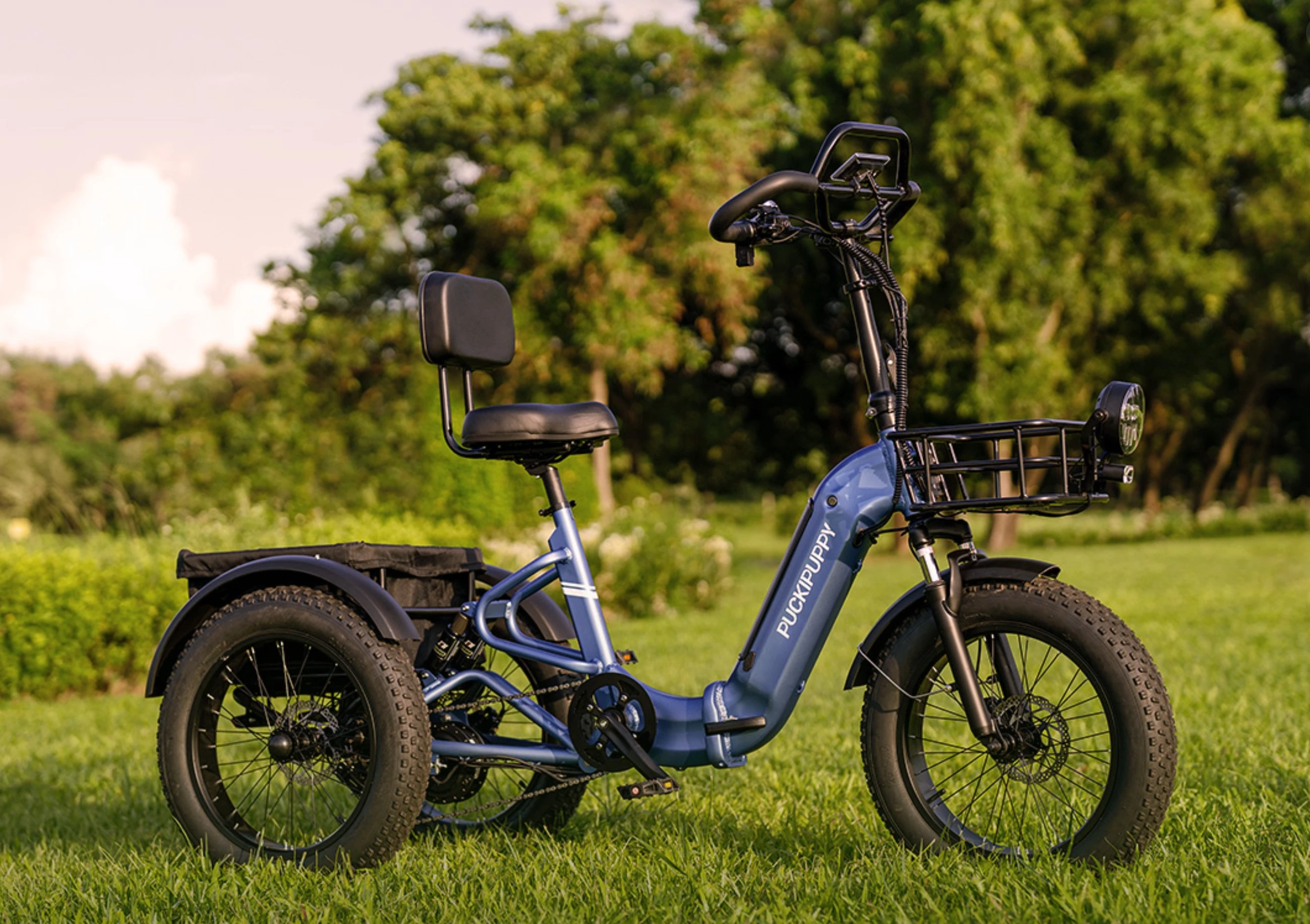 Full suspension, fat tires, comfy seat with backrest
