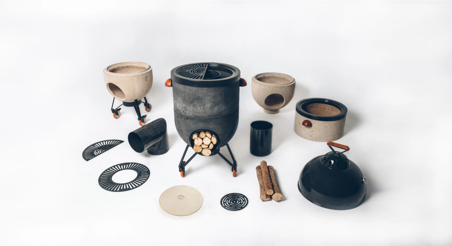 Noori comes with four main functions: rocket stove, BBQ grill, pizza oven and fire pit