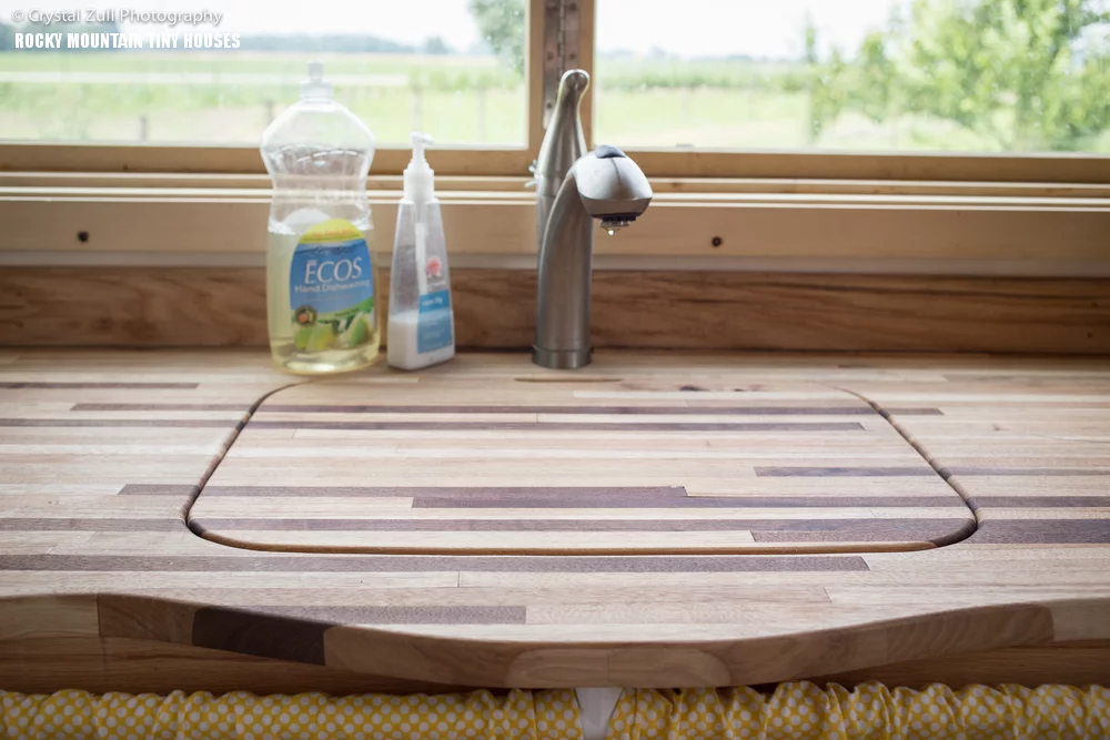 The kitchen sink is hidden from view