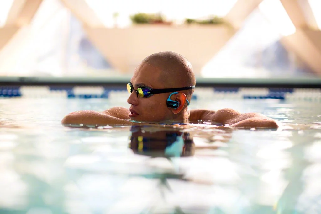 With the waterproof construction, swimmers can take the Walkman Sports MP3 player in the pool
