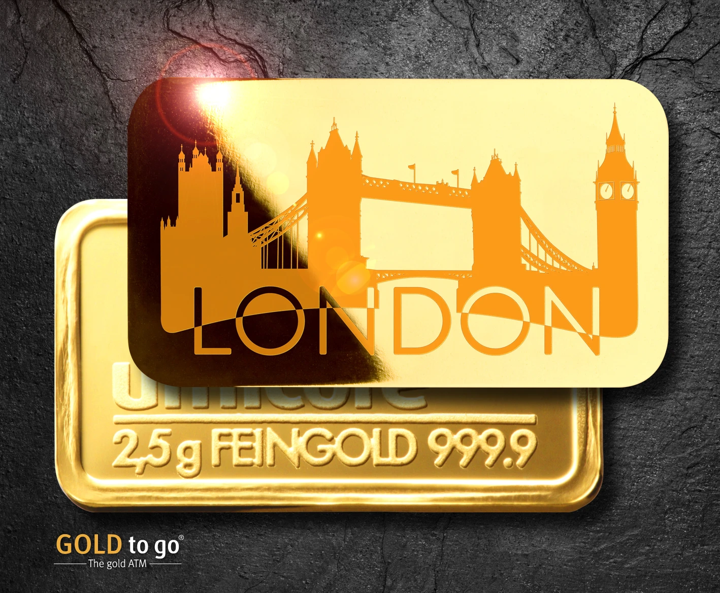 A special 2.5g gold bar been produced as a souvenir of the launch, with the London skyline engraved on its rear