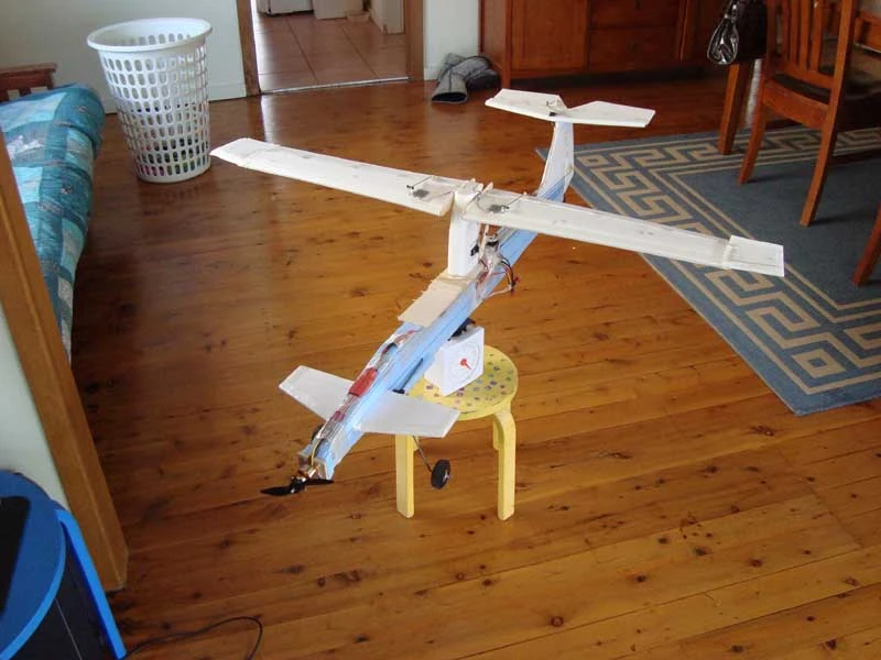 This is an early Variable Incidence Fixed Wing Prototype. It was designed to test proportionally larger variable incidence rotor wing operations